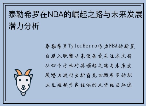 泰勒希罗在NBA的崛起之路与未来发展潜力分析